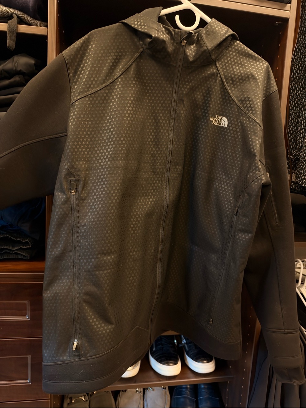 The North Face Black Hooded Performance Jacket with Dot Texture
